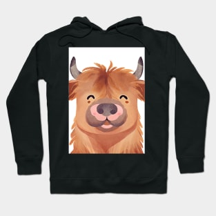 Cute Highland Cow Smiling Watercolor Painting Hoodie